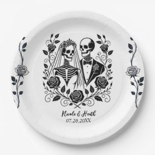 Assiettes En Carton Mariage Fleur Rose Vigne Squelette Noir Blanc 