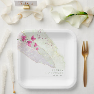 Assiettes En Carton Mariage fleur sauvage Aquarelle Peinture Str Fsia