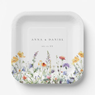 Assiettes En Carton Mariage Fleur sauvage d'aquarelle dynamique