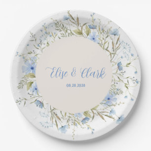 Assiettes En Carton Mariage Fleur sauvage rustique Dusty Blue Delicy