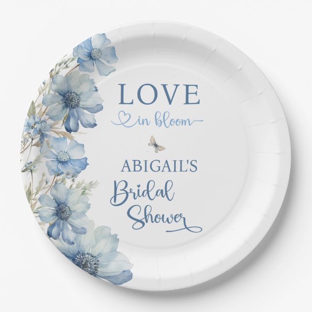 ASSIETTES EN CARTON MARIAGE FLEURI BLEU EN FLEURS (Devant)