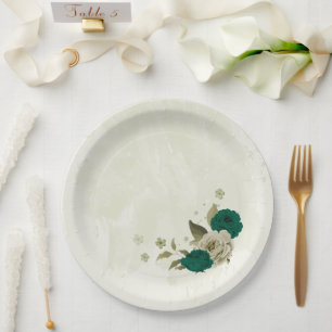 Assiettes En Carton mariage fleurs beige vert émeraude