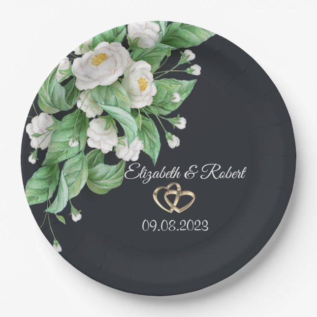 Assiettes En Carton Mariage Fleurs Blanches (Devant)