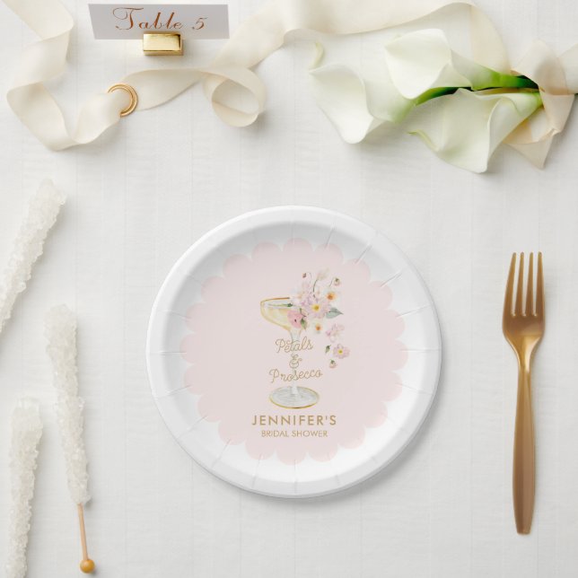 Assiettes En Carton Mariage Fleurs et Prosecco Personnalisé (Mariage)