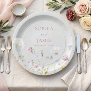Assiettes En Carton Mariage Fleurs Florales Élégantes de Fleur Sauvage