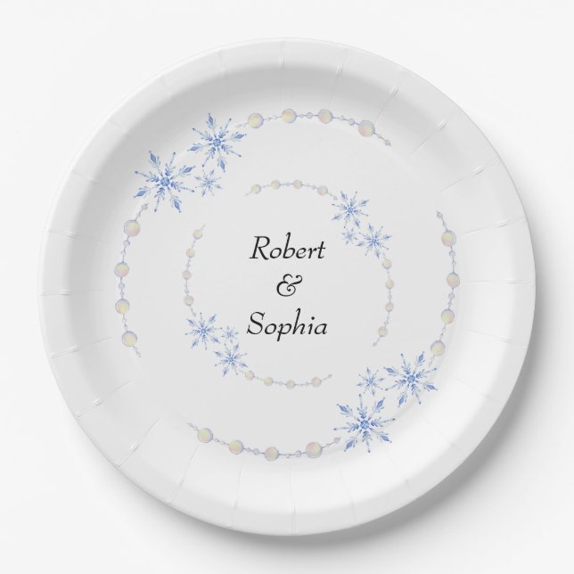 Assiettes En Carton Mariage Flocon de Neige en Hiver (Devant)