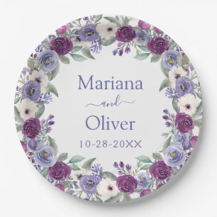 Assiettes En Carton Mariage floral aquarelle lavande fuchsia rose