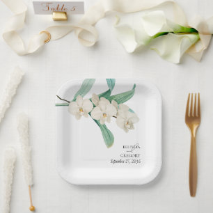 Assiettes En Carton Mariage floral aquarelle Orchidées blanches