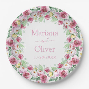 Assiettes En Carton Mariage Floral Aquarelle Rose Jaune