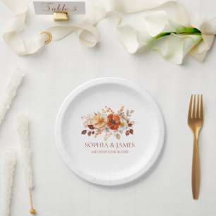 Assiettes En Carton Mariage Floral Automnal Élégant Rustique