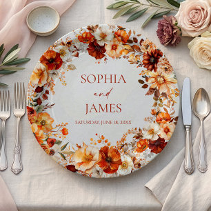 Assiettes En Carton Mariage Floral Automne Élégant Rustique