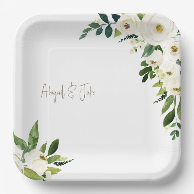 Assiettes En Carton Mariage floral blanc (Recto)