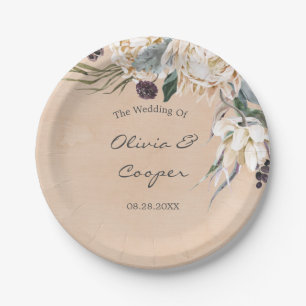 Assiettes En Carton Mariage floral blanc boho tropical