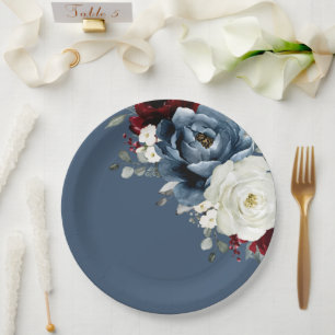 Assiettes En Carton Mariage floral blanc ivoire blanc bleu ardoise Pa