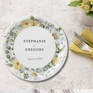 Assiettes En Carton Mariage Floral blanc jaune
