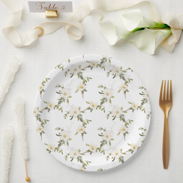 Assiettes En Carton Mariage floral blanc romantique (Mariage)
