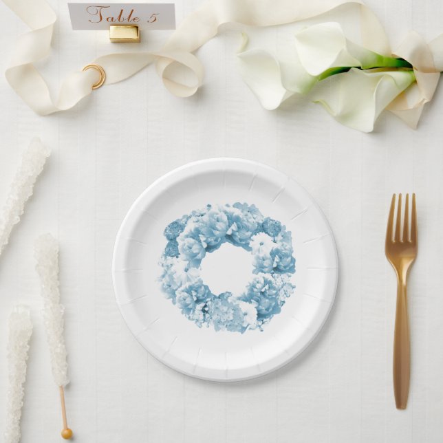 Assiettes En Carton Mariage Floral bleu (Mariage)