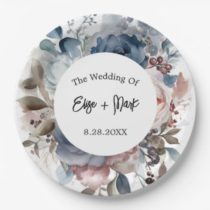 Assiettes En Carton Mariage floral bleu bleu bleu bleu rose