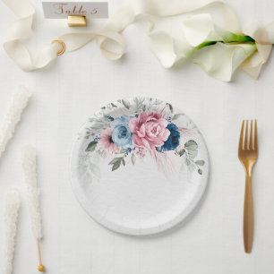 Assiettes En Carton Mariage floral bleu bleu bleu pastel rose