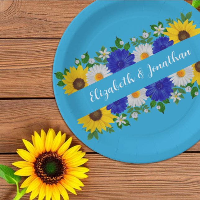 Assiettes En Carton Mariage Floral bleu ciel d'été (Créateur téléchargé)