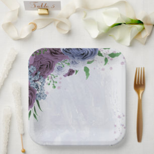 Assiettes En Carton Mariage floral bleu pourpre