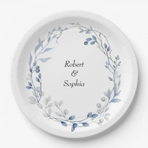Assiettes En Carton Mariage Floral Bleu Poussiéreux