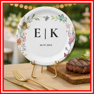 Assiettes En Carton Mariage Floral Boho Fleurs Sauvages Monogramme Pap