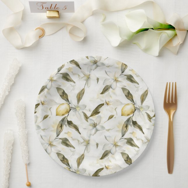 Assiettes En Carton Mariage Floral Chic Estival Sicilien Citrons (Mariage)