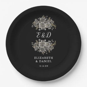 Assiettes En Carton Mariage Floral Chic Gothique Monogramme