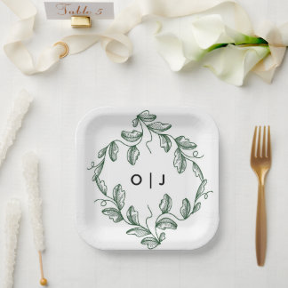 Assiettes En Carton Mariage Floral Classique Vert Sauge