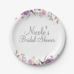 Assiettes En Carton Mariage floral d'aquarelle lilas pourpre de