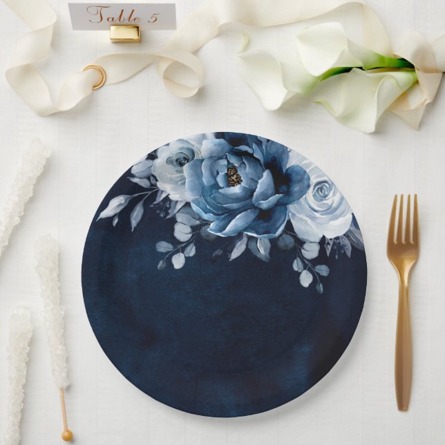 Assiettes En Carton Mariage floral de la marine d'ardoise bleu Dusty P (Mariage)