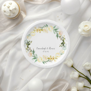 Assiettes En Carton Mariage Floral de Rose Blanche Élégant