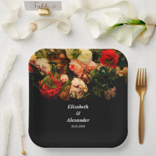 Assiettes En Carton Mariage floral élégant romantique sombre