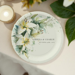 Assiettes En Carton Mariage Floral Élégant Vert Sauge Vallée des Lys