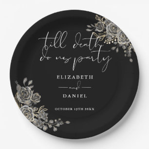 Assiettes En Carton Mariage Floral Gothique Roses Noires et Blanches