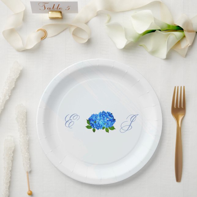 Assiettes En Carton Mariage Floral Hydrangea Bleu (Mariage)