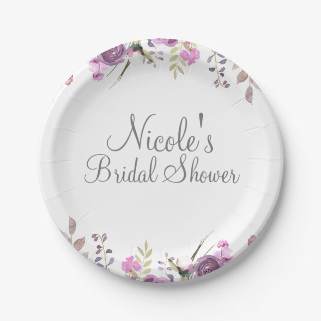 Assiettes En Carton Mariage Floral Lavender Lilac (Devant)