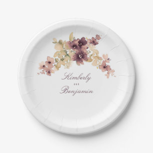 Assiettes En Carton Mariage floral Mauve et Gold Vintage