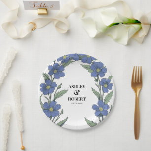 Assiettes En Carton Mariage floral moderne bleu pervenche