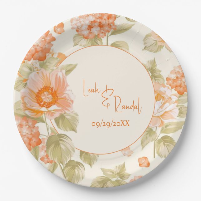 Assiettes En Carton Mariage Floral Orange (Devant)