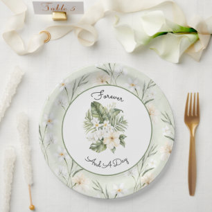 Assiettes En Carton Mariage Floral Orchidée Hibiscus Crème Blanc Menth