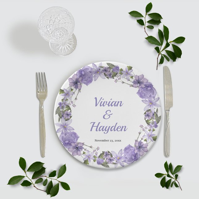 Assiettes En Carton Mariage Floral pourpre doux (Créateur téléchargé)