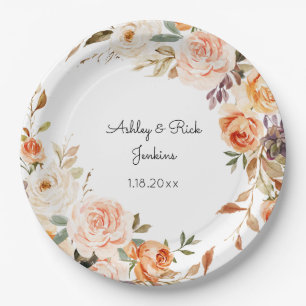 Assiettes En Carton Mariage floral rose et rose pâle