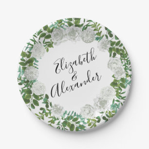 Assiettes En Carton Mariage floral rose noire et blanche