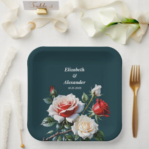 Assiettes En Carton Mariage floral rose rose foncé