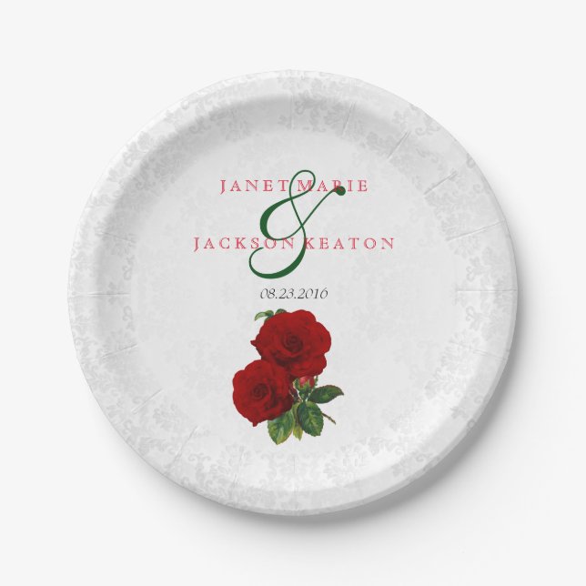 Assiettes En Carton Mariage floral Rose rouge profonde (Devant)
