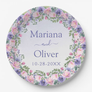 Assiettes En Carton Mariage floral rose violet