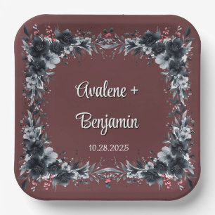 Assiettes En Carton Mariage floral rouge gothique noir sang