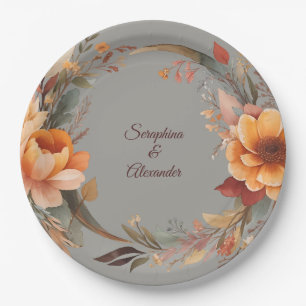Assiettes En Carton Mariage Floral Rustique Aquarelle d'Automne